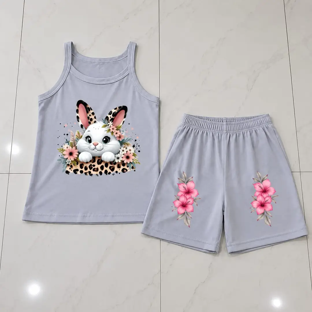 2 Pcs Girl's Stitched Jersey Printed Lounge Set
