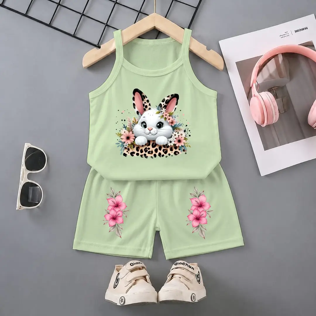 2 Pcs Girl's Stitched Jersey Printed Lounge Set
