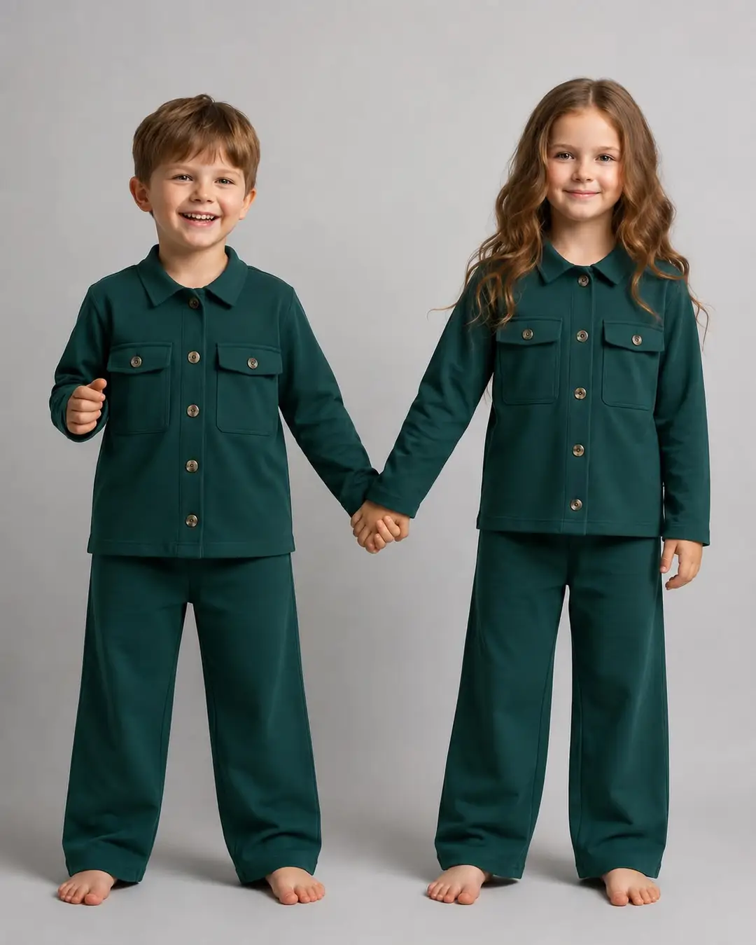 2 Pcs Girl's Stitched Cotton Jersey Plain Pajama And Shirt