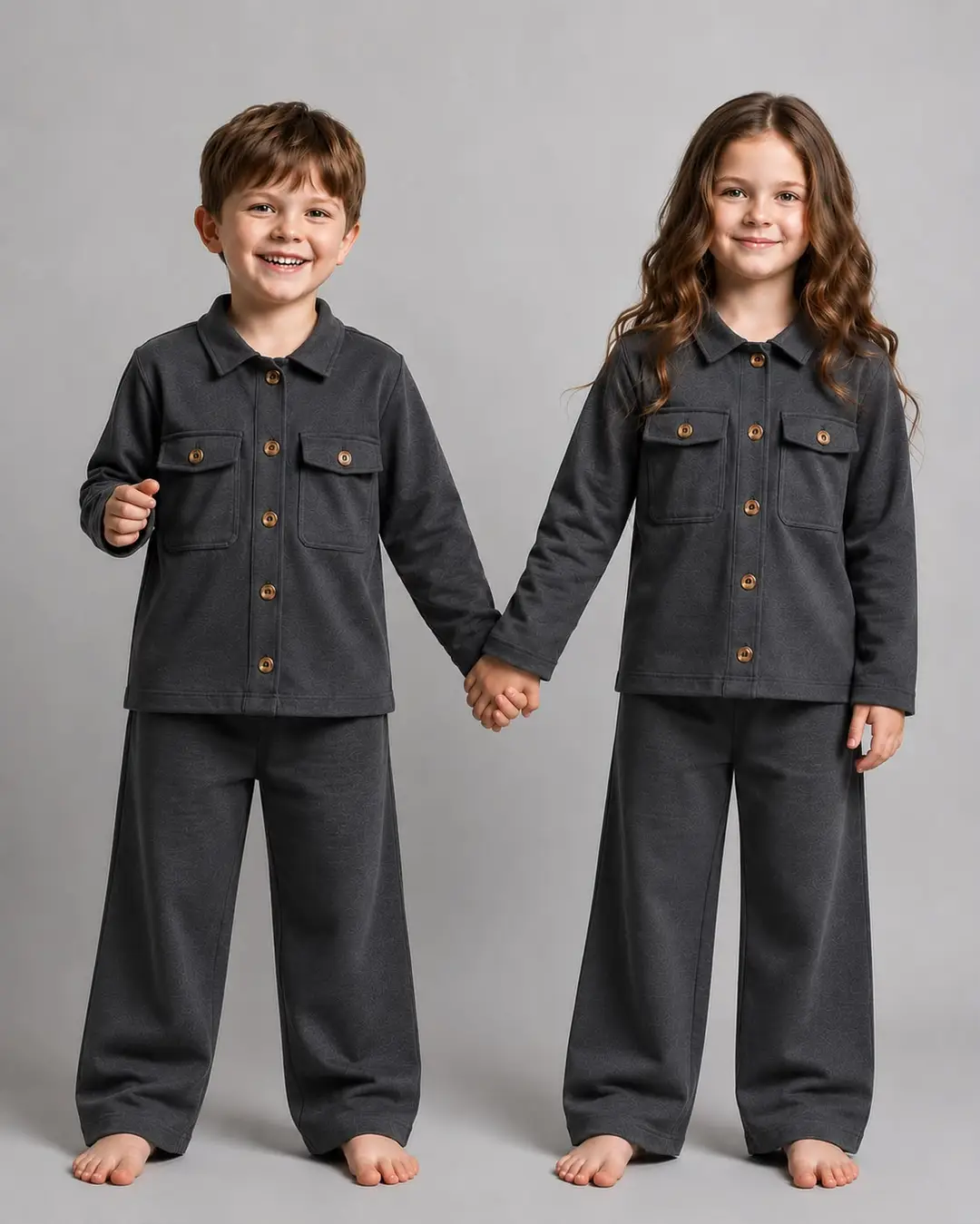 2 Pcs Girl's Stitched Cotton Jersey Plain Pajama And Shirt