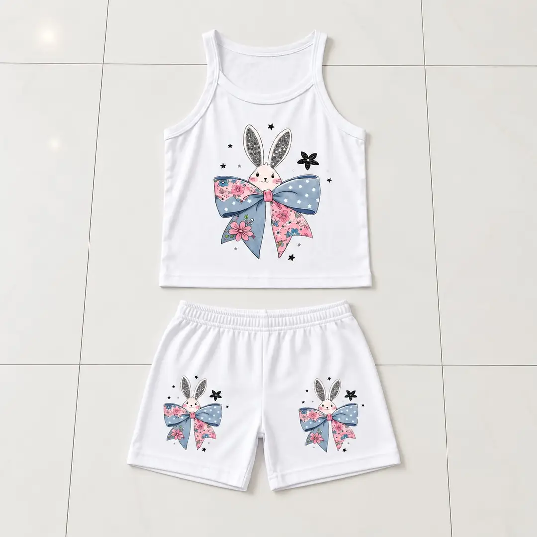 2 Pcs Girl's Stitched Jersey Printed Pajama And Shirt
