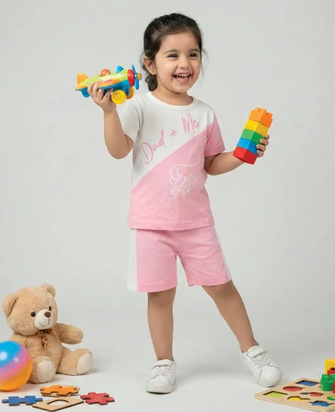 2 Pcs Girl's Stitched Jersey Printed Pajama And Shirt