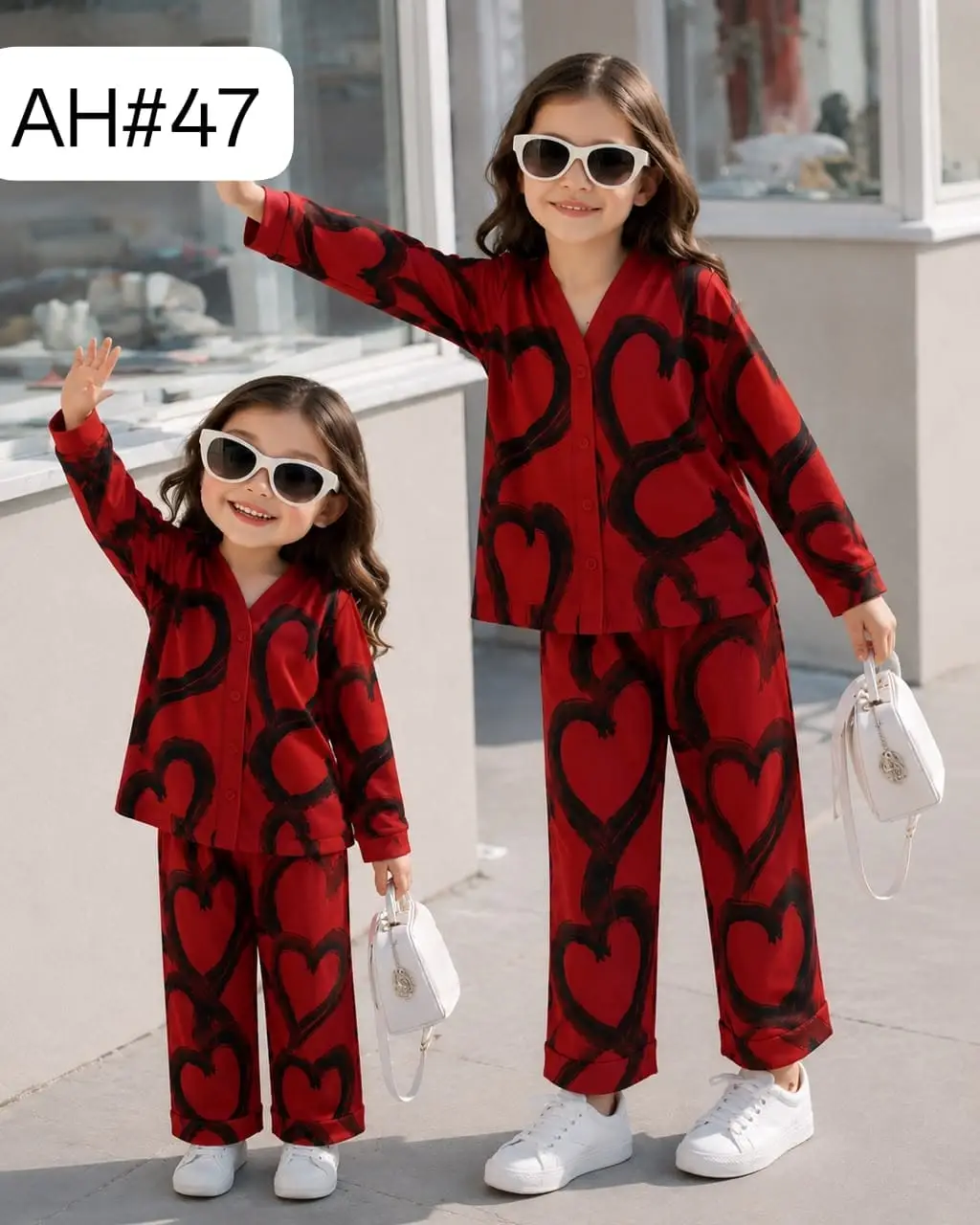 2 Pcs Girl's Cotton Jersey Printed Co-ord Set