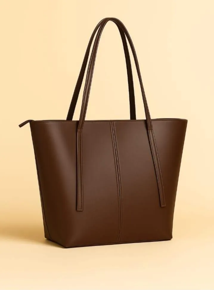 Brown Faux Leather Tote Bag for Women