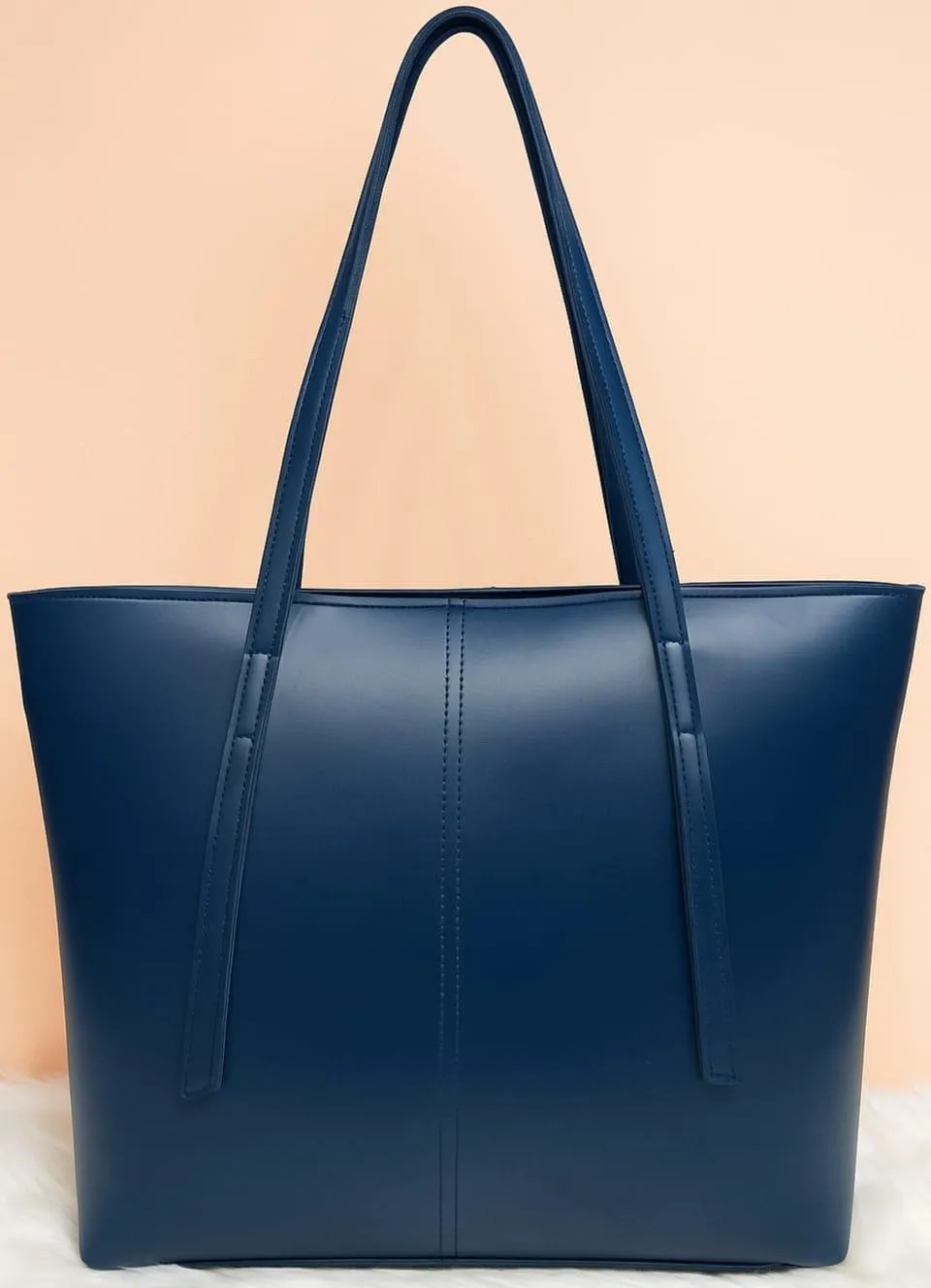 Blue Faux Leather Tote Bag for Women Daily Use