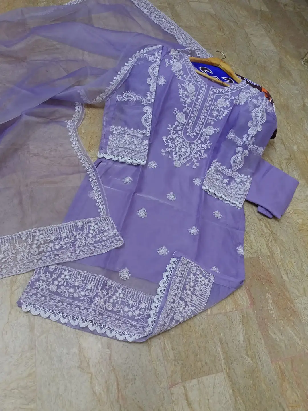 3 Pcs Women's Stitched Organza Embroidered Suit