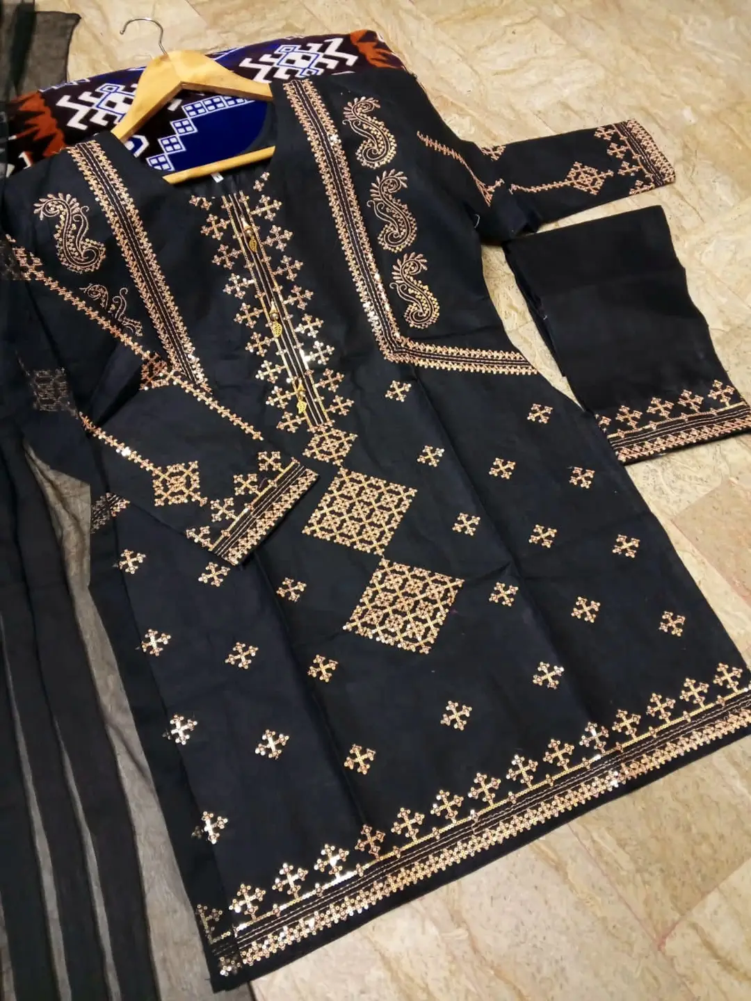 3 Pcs Women's Stitched Cotton Embroidered Suit