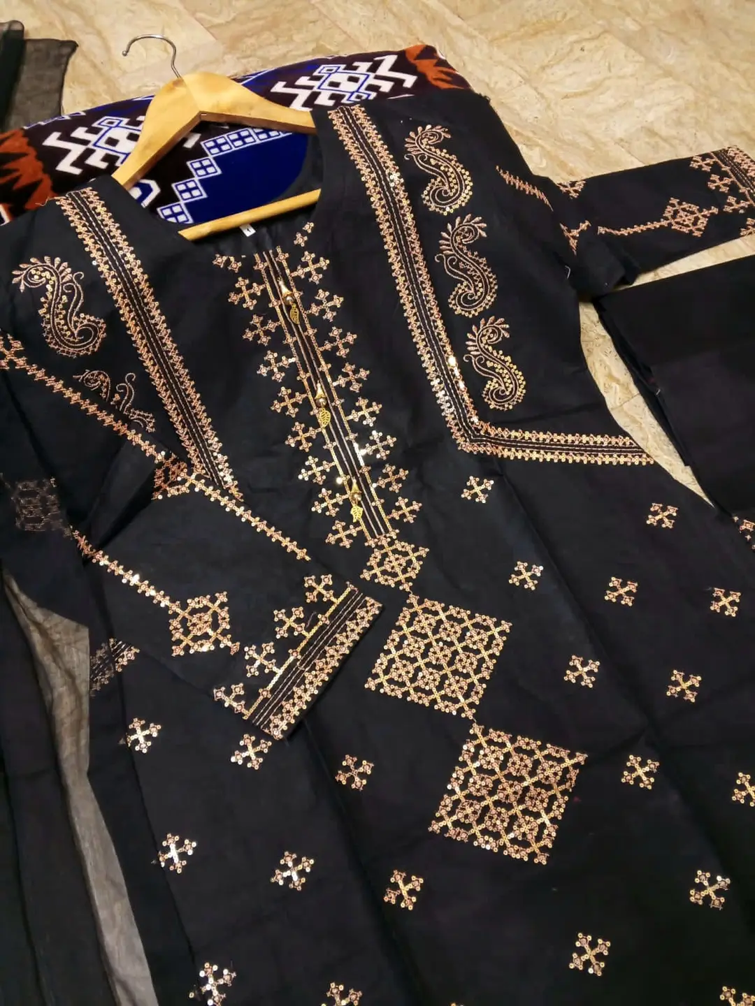 3 Pcs Women's Stitched Cotton Embroidered Suit