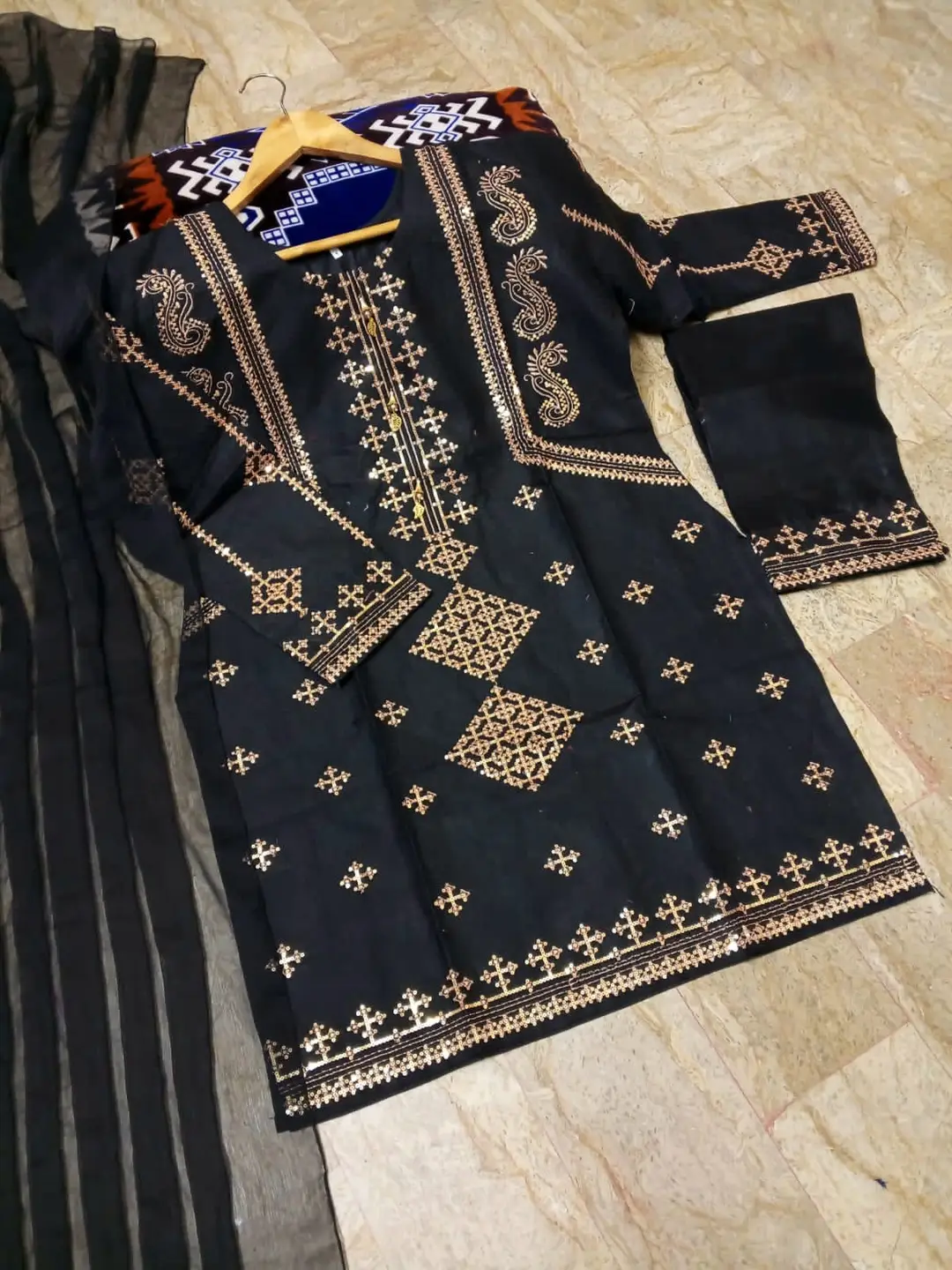 3 Pcs Women's Stitched Cotton Embroidered Suit