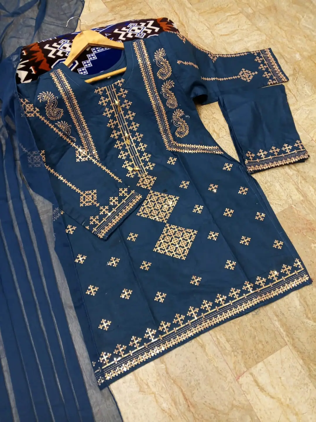 3 Pcs Women's Stitched Cotton Embroidered Suit
