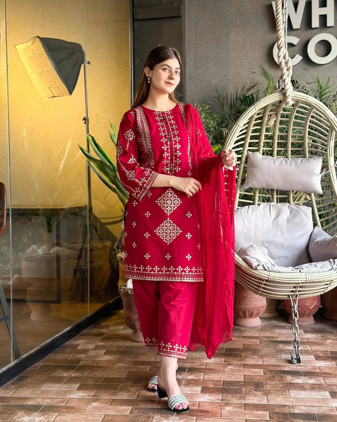 3 Pcs Women's Stitched Cotton Embroidered Suit