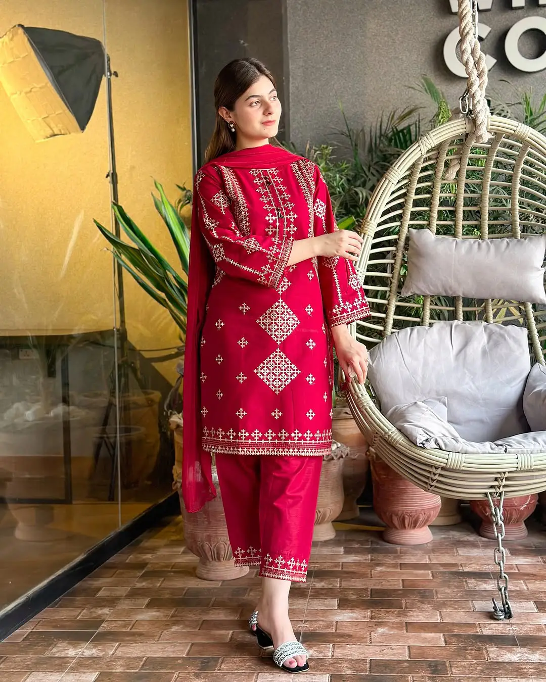 3 Pcs Women's Stitched Cotton Embroidered Suit