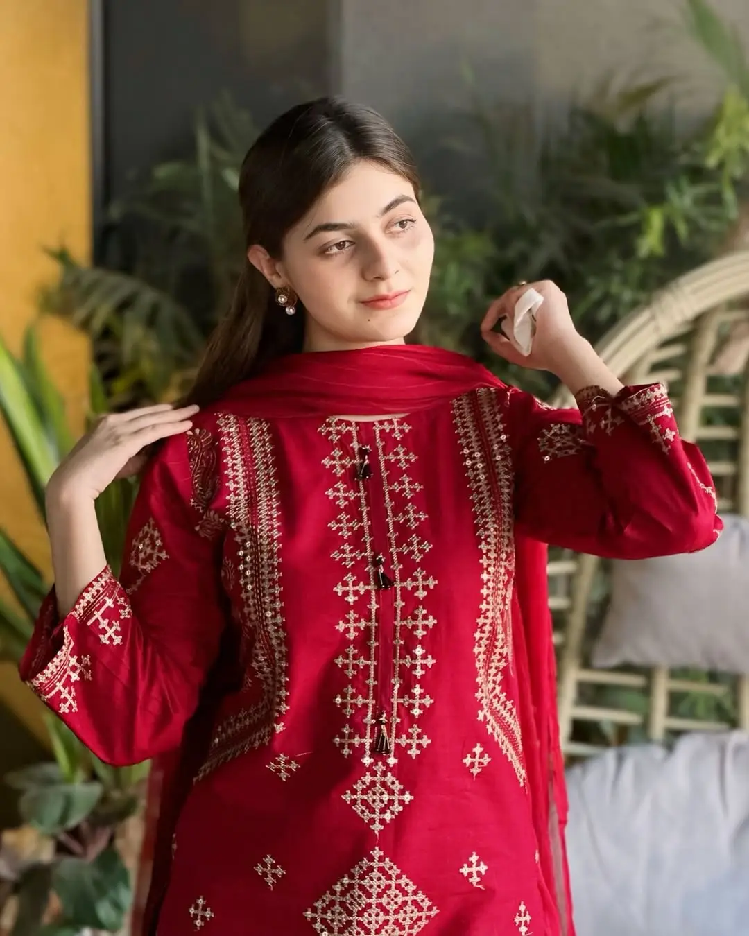 3 Pcs Women's Stitched Cotton Embroidered Suit