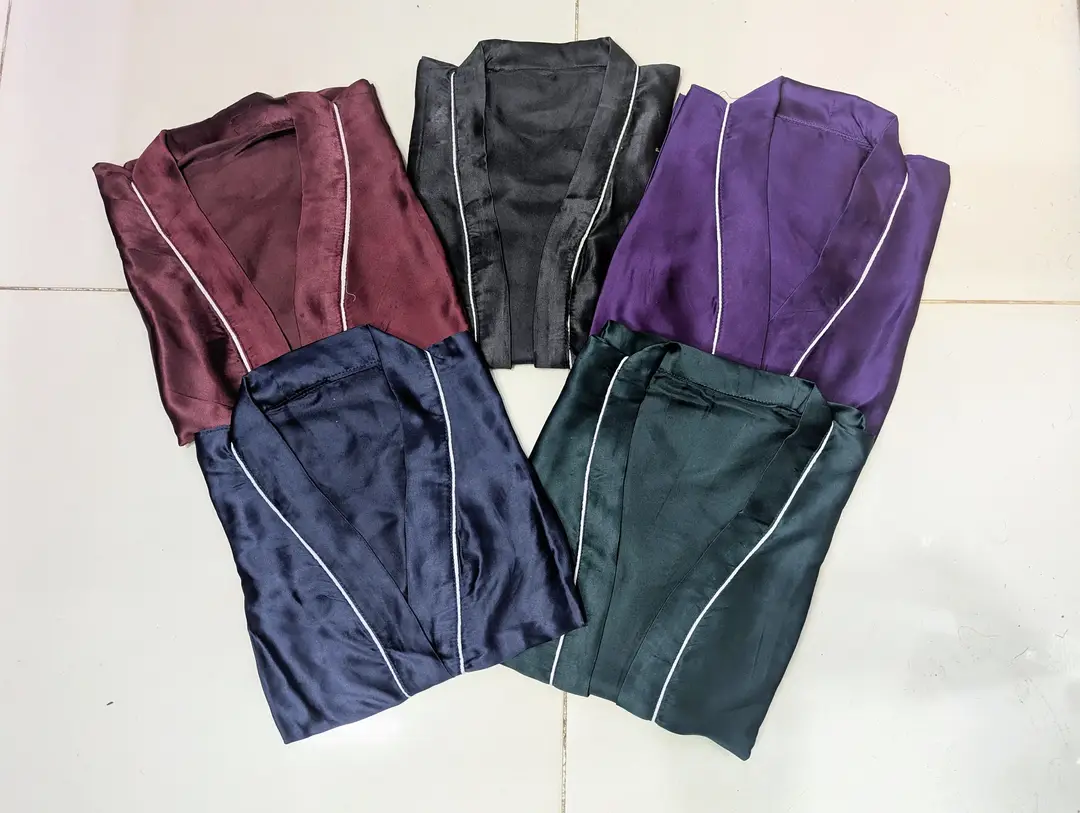 2 Pcs Women's Stitched Silk Plain Night Suit