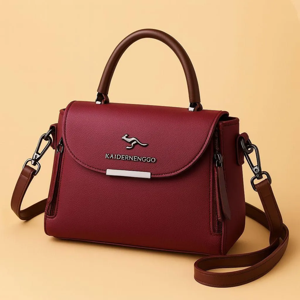 Maroon Leather Crossbody Bag for Women with Top Handle and Long Strap
