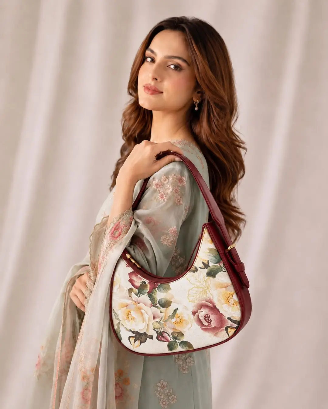 Floral Hobo Bag Canvas Adjustable Handle