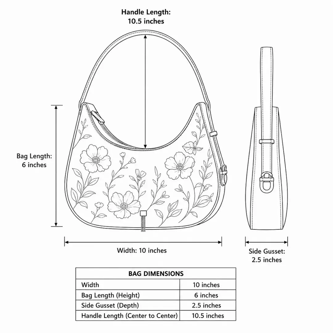 Floral Hobo Bag Canvas Adjustable Handle