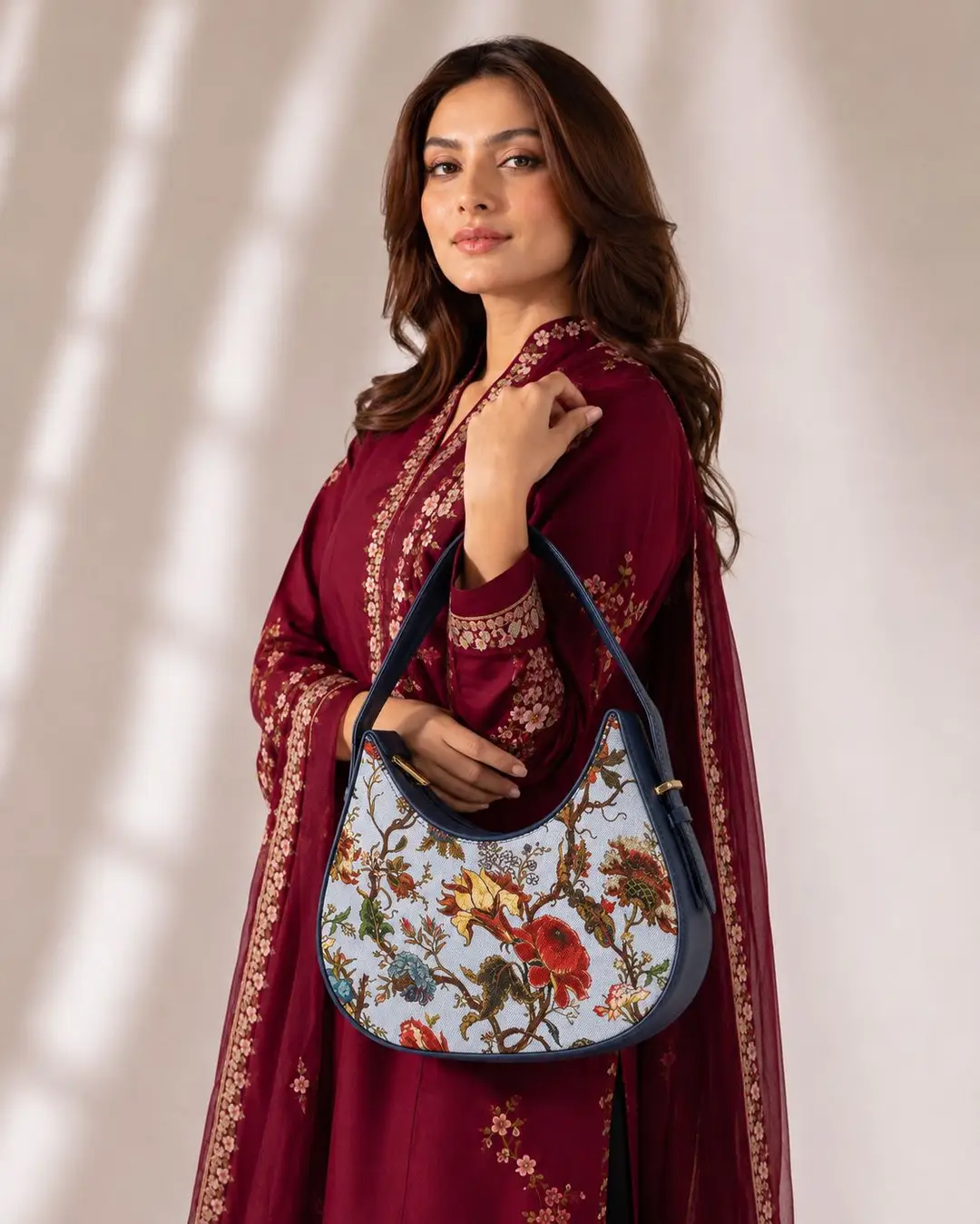 Floral Hobo Bag Canvas Adjustable Handle
