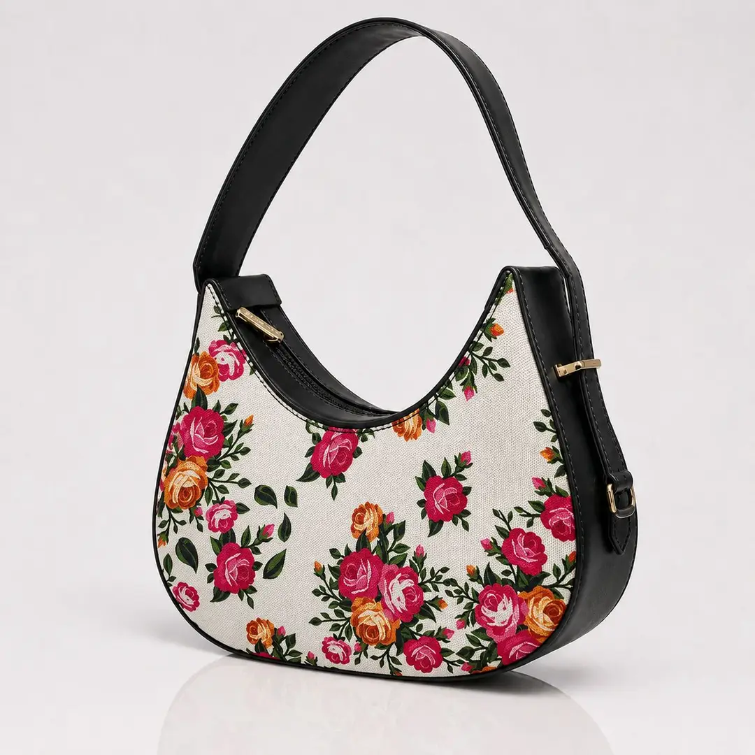 Floral Hobo Bag Canvas Adjustable Handle