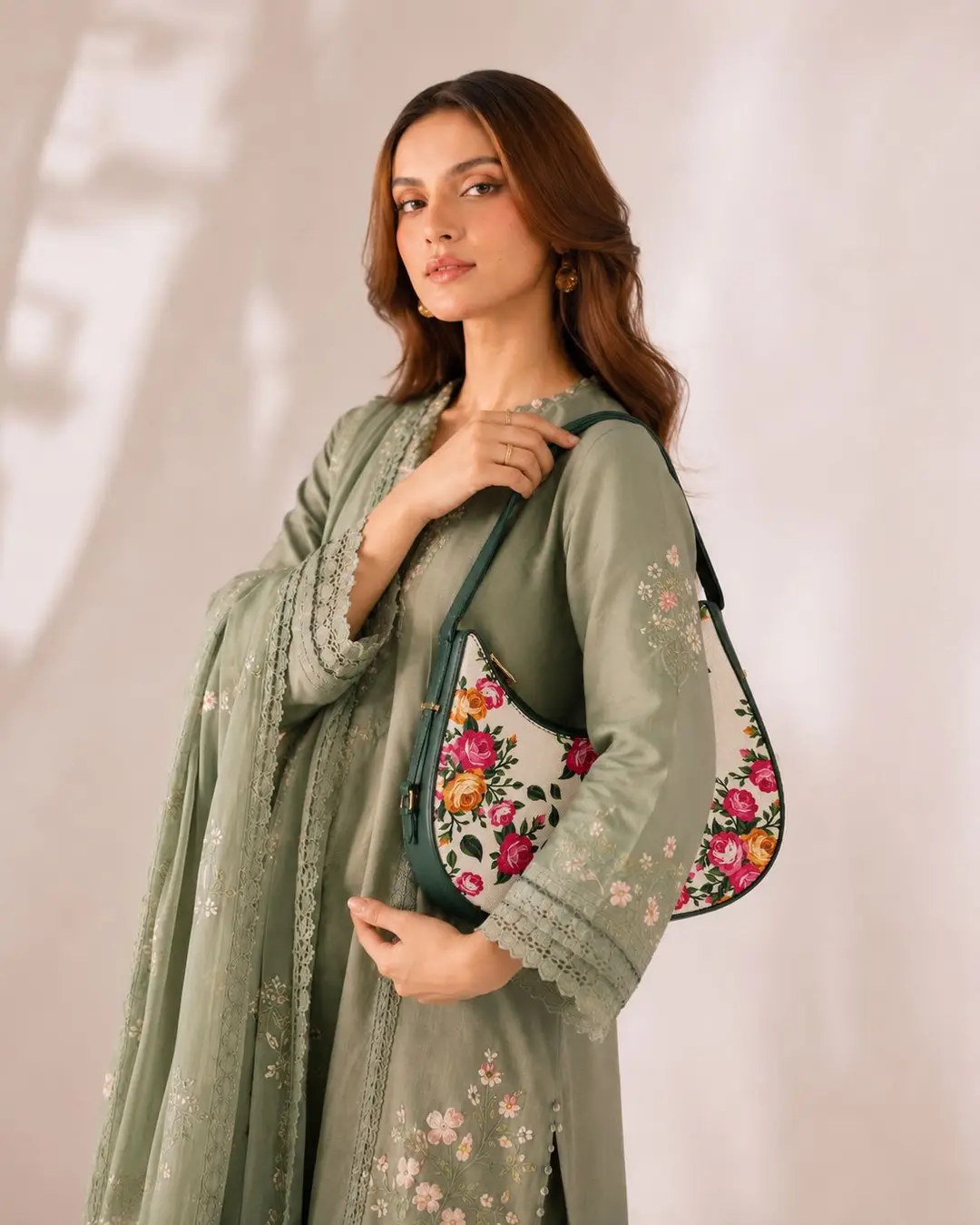 Floral Hobo Bag Canvas Adjustable Handle