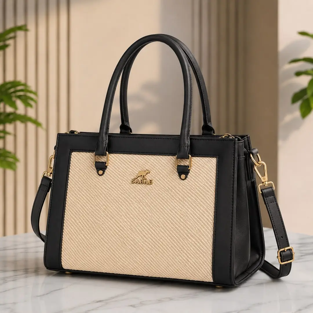 Premium Women's Structured Handbag| Rexine Top HandleShoulder Bag | Black