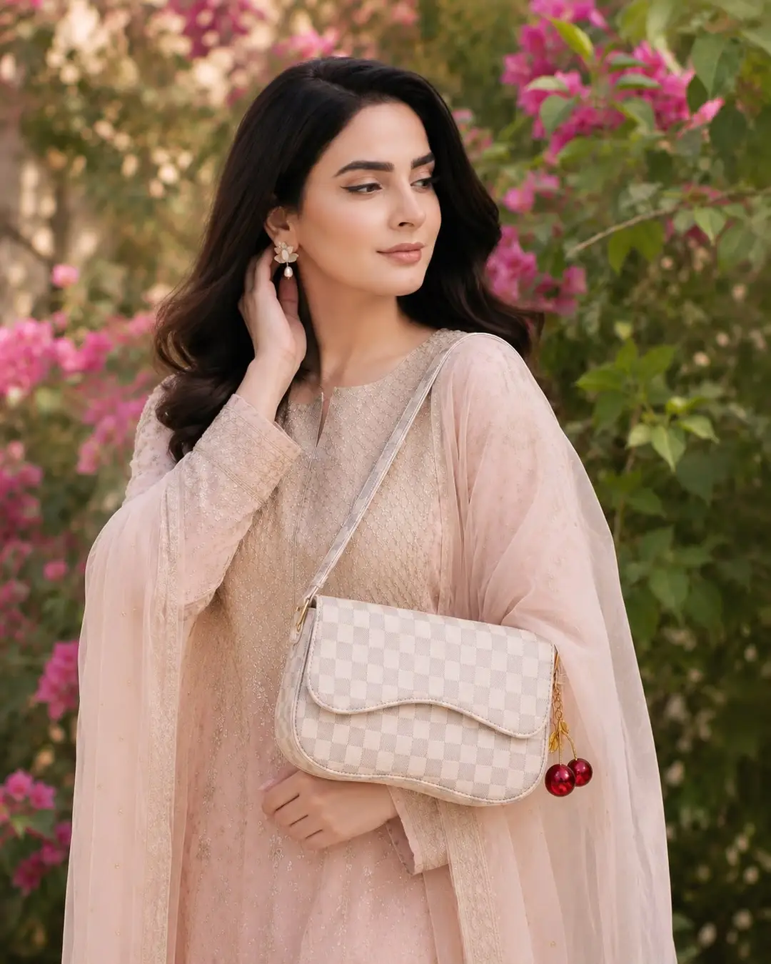 Cherry Check Crossbody Bag With Cherry Keychain