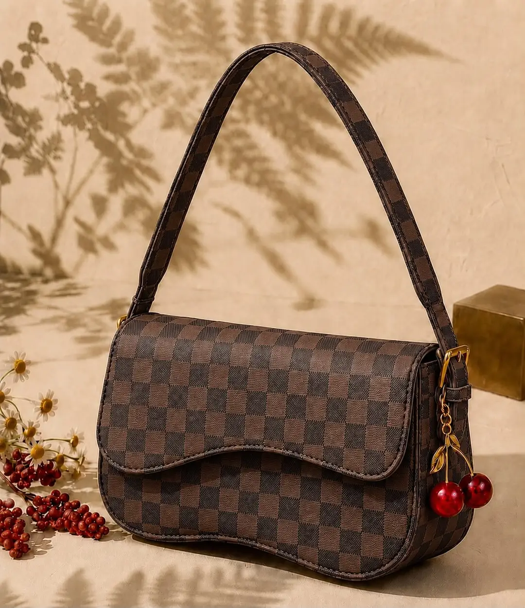 Cherry Check Crossbody Bag With Cherry Keychain