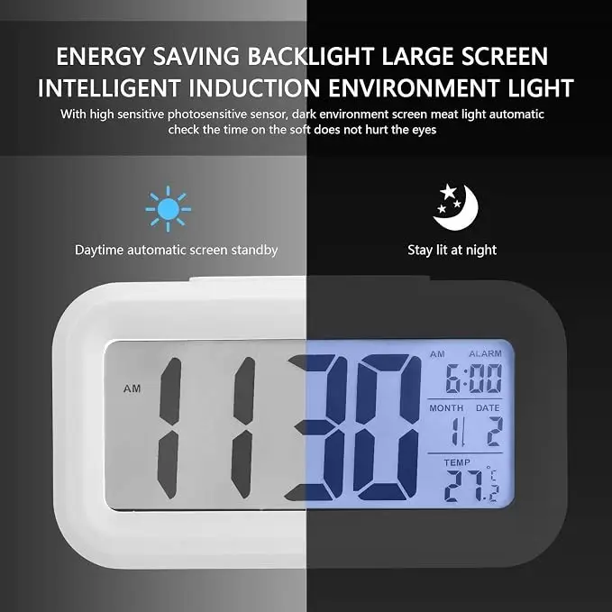 Alarm Clock for Kids,Battery Operated Digital Desk Clocks,with Smart Night Light,Temperature,Snooze Function,Small Electronic Clock for Bedroom Baby Room-