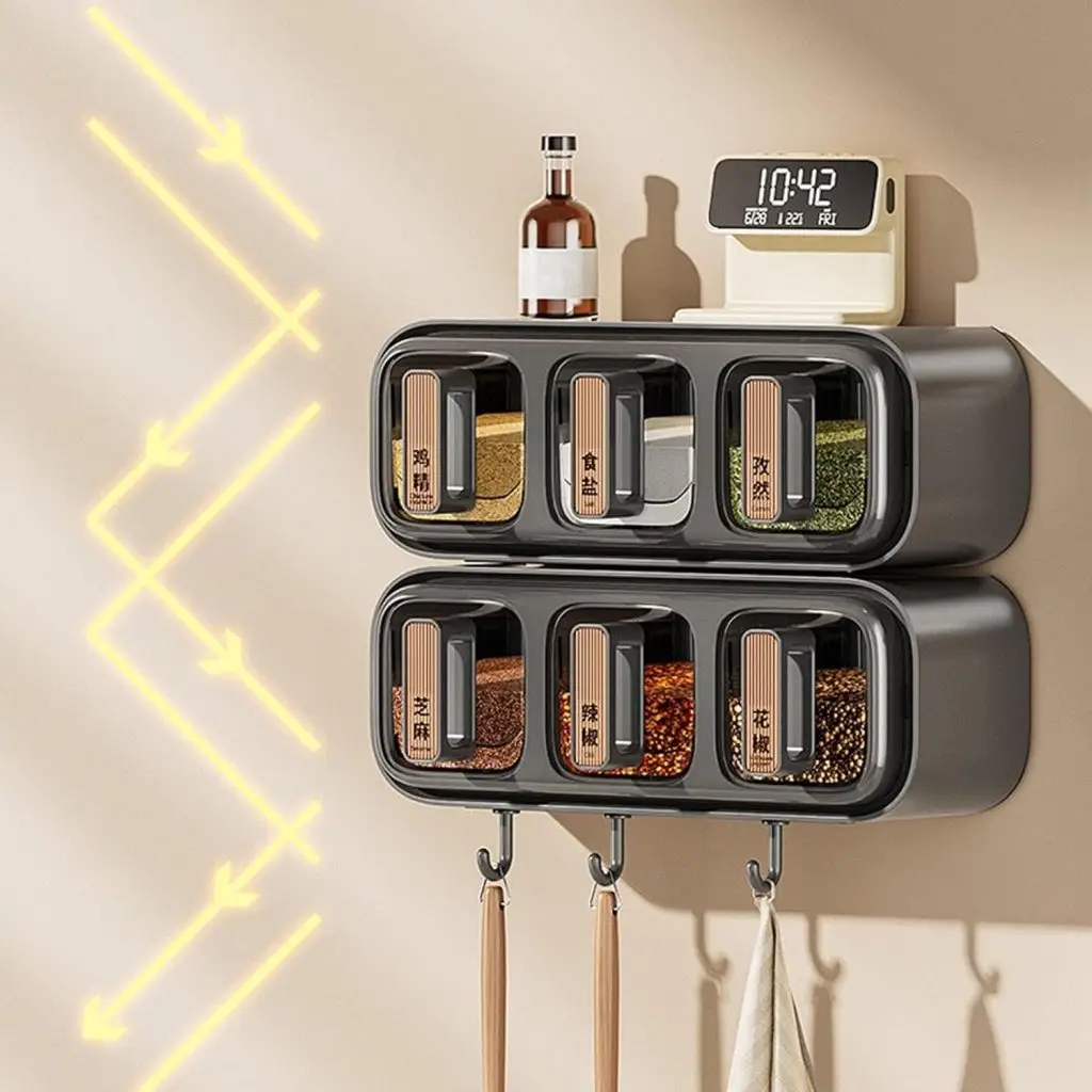 Wall Mounted Seasoning Box Condiment Containers – Transparent Space Saving Kitchen Storage Organizer