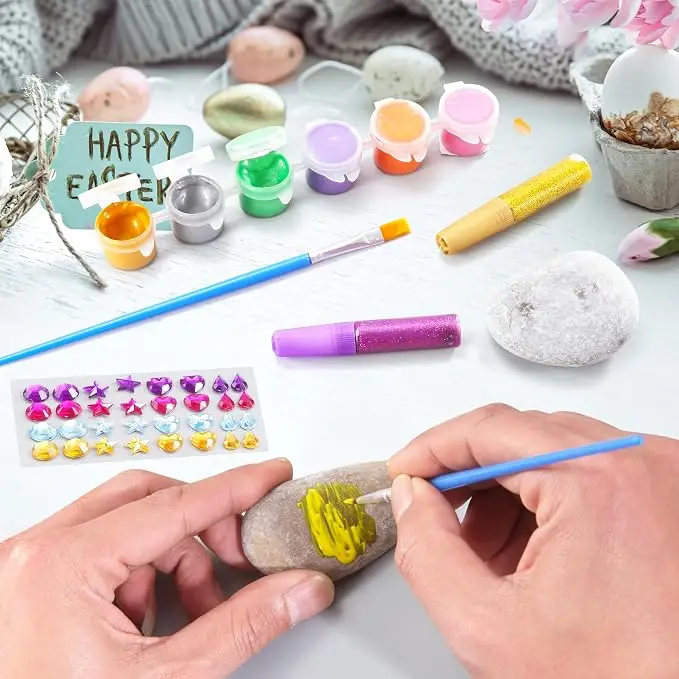 Rock Painting Kit, Easter Arts and Crafts Gifts for Boys and Girls Ages 4-12, DIY Art Supplies, Kid Toys for 4+, Family Craft Creative Activity, Kids Toddler Birthday Gifts