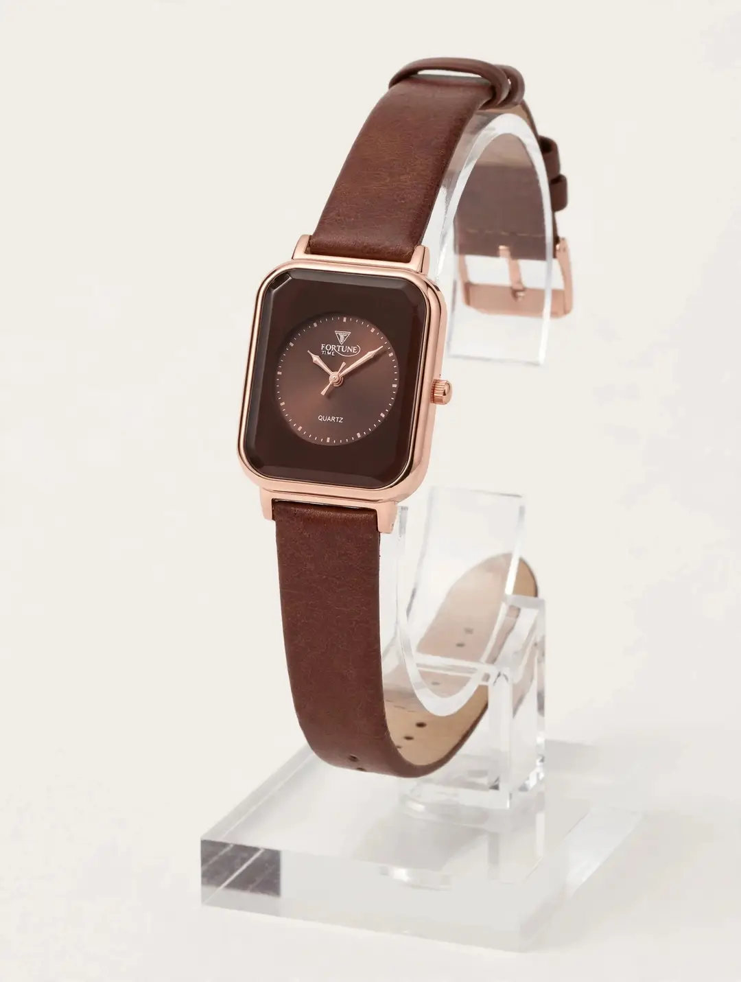 Fortune Time Elegant Square Leather Strap Watch For Women