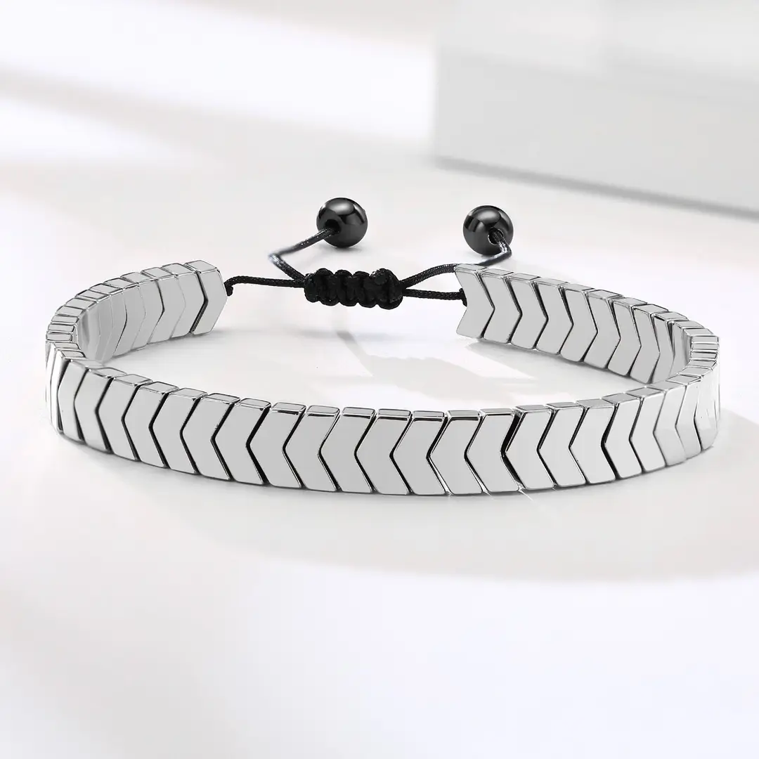 Men Adjustable Crystal Bracelet Black Golden