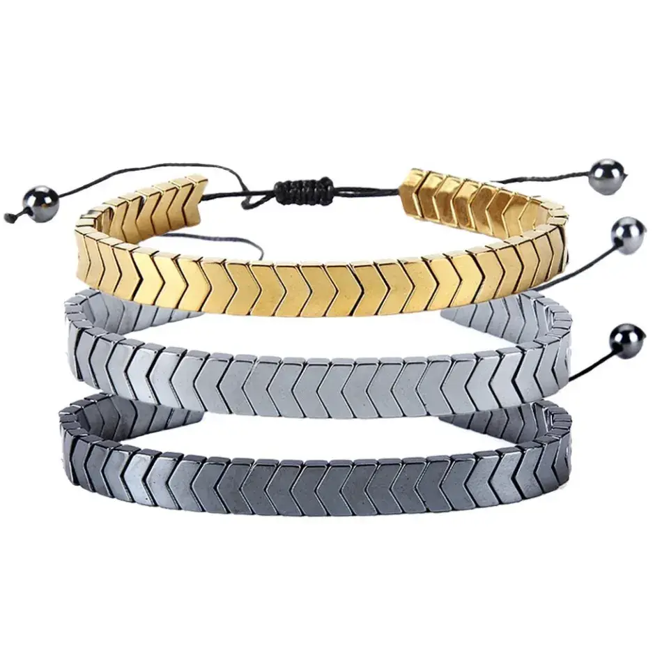 Men Adjustable Crystal Bracelet Black Golden