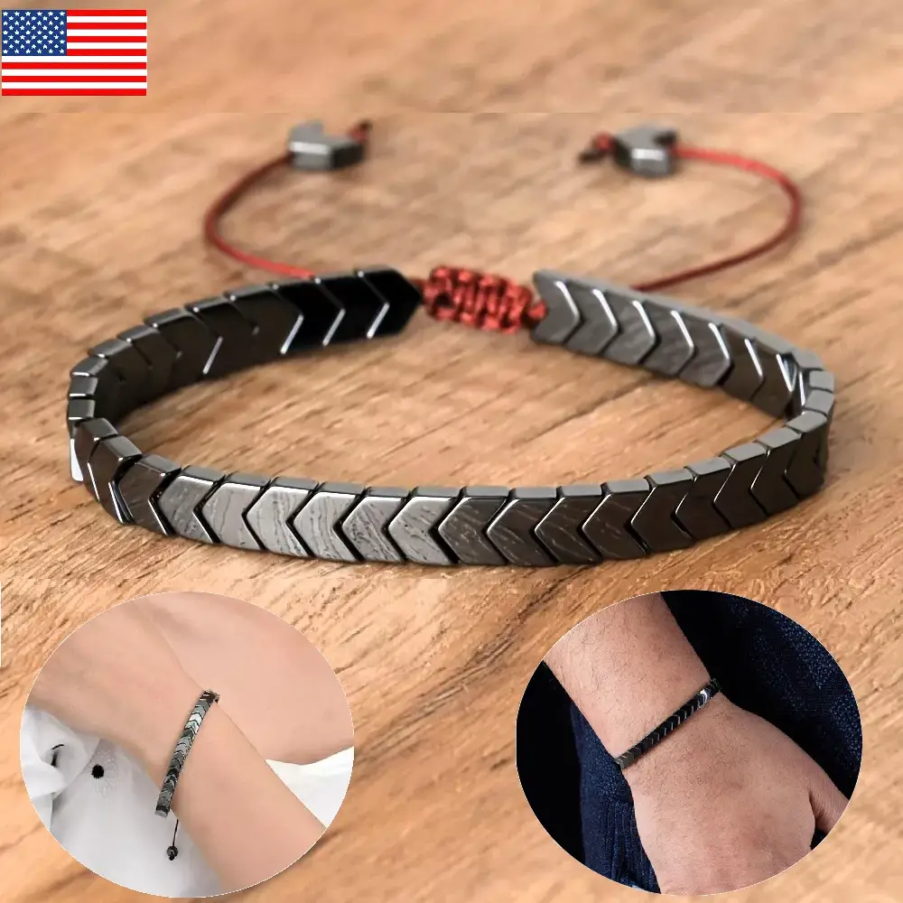 Men Adjustable Crystal Bracelet Black Golden