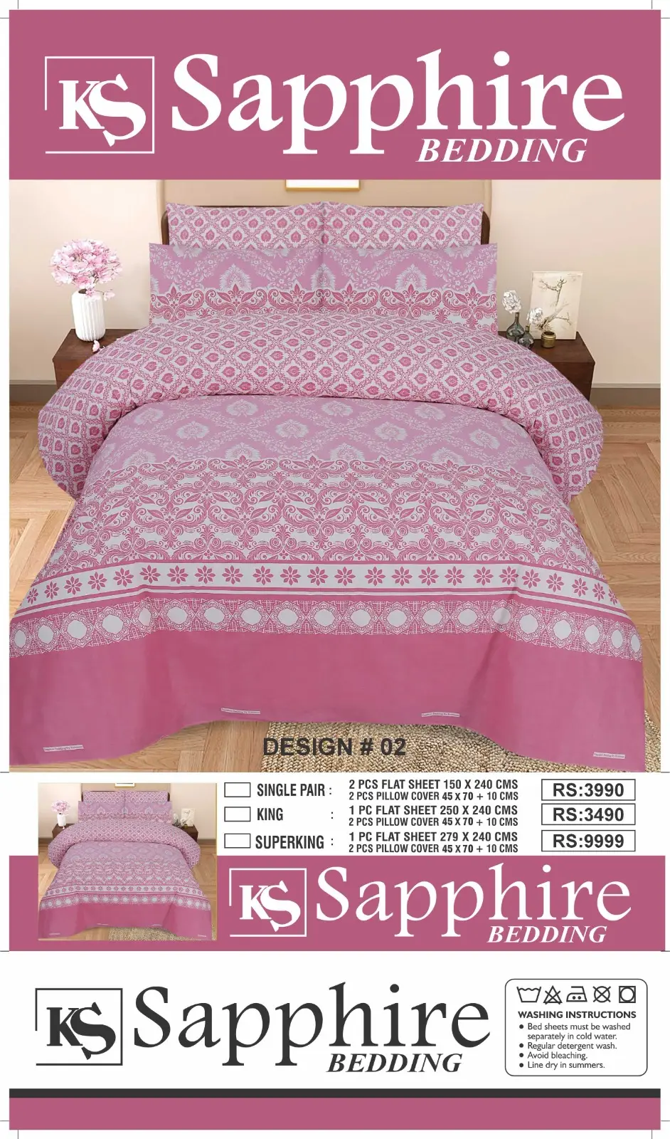 3 Pcs Cotton Printed Double Bedsheet