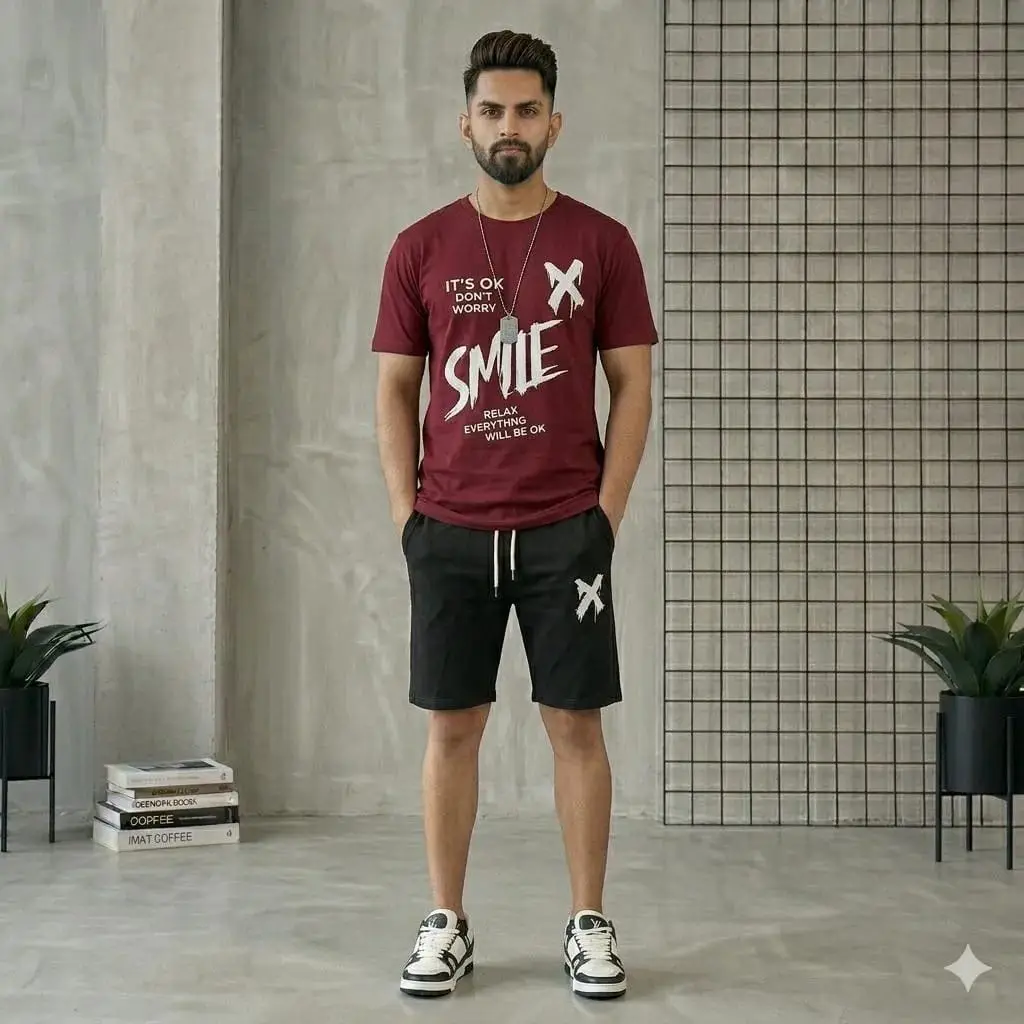 2 Pcs Men's Dri Fit Printed T-Shirt & Shorts Tracksuit