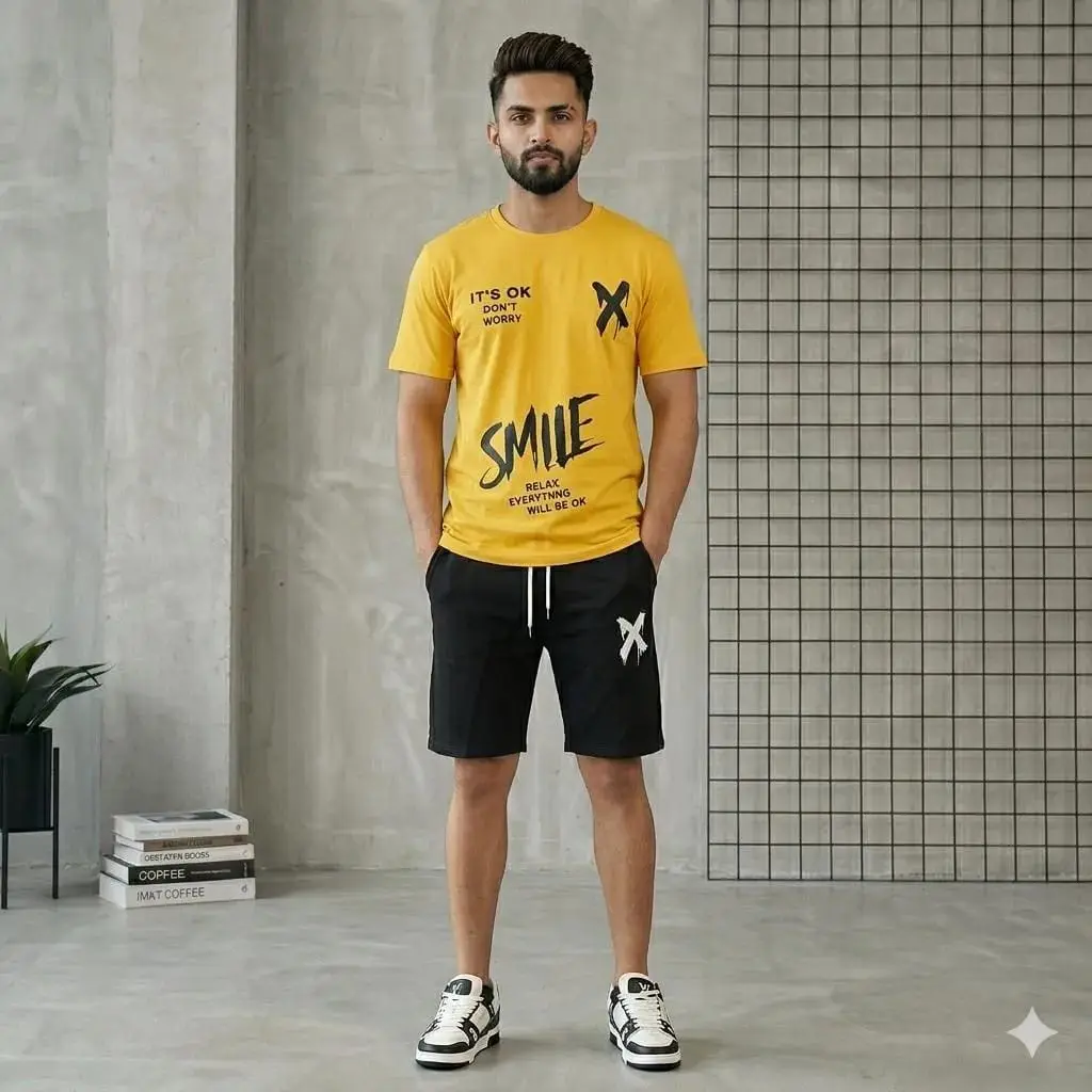 2 Pcs Men's Dri Fit Printed T-Shirt & Shorts Tracksuit