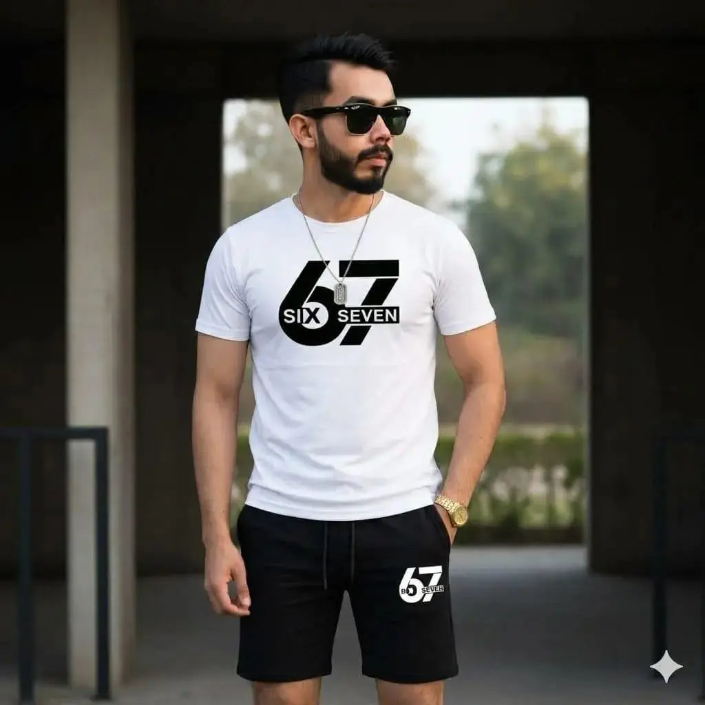 2 Pcs Men's Dri Fit Printed T-Shirt & Shorts Tracksuit
