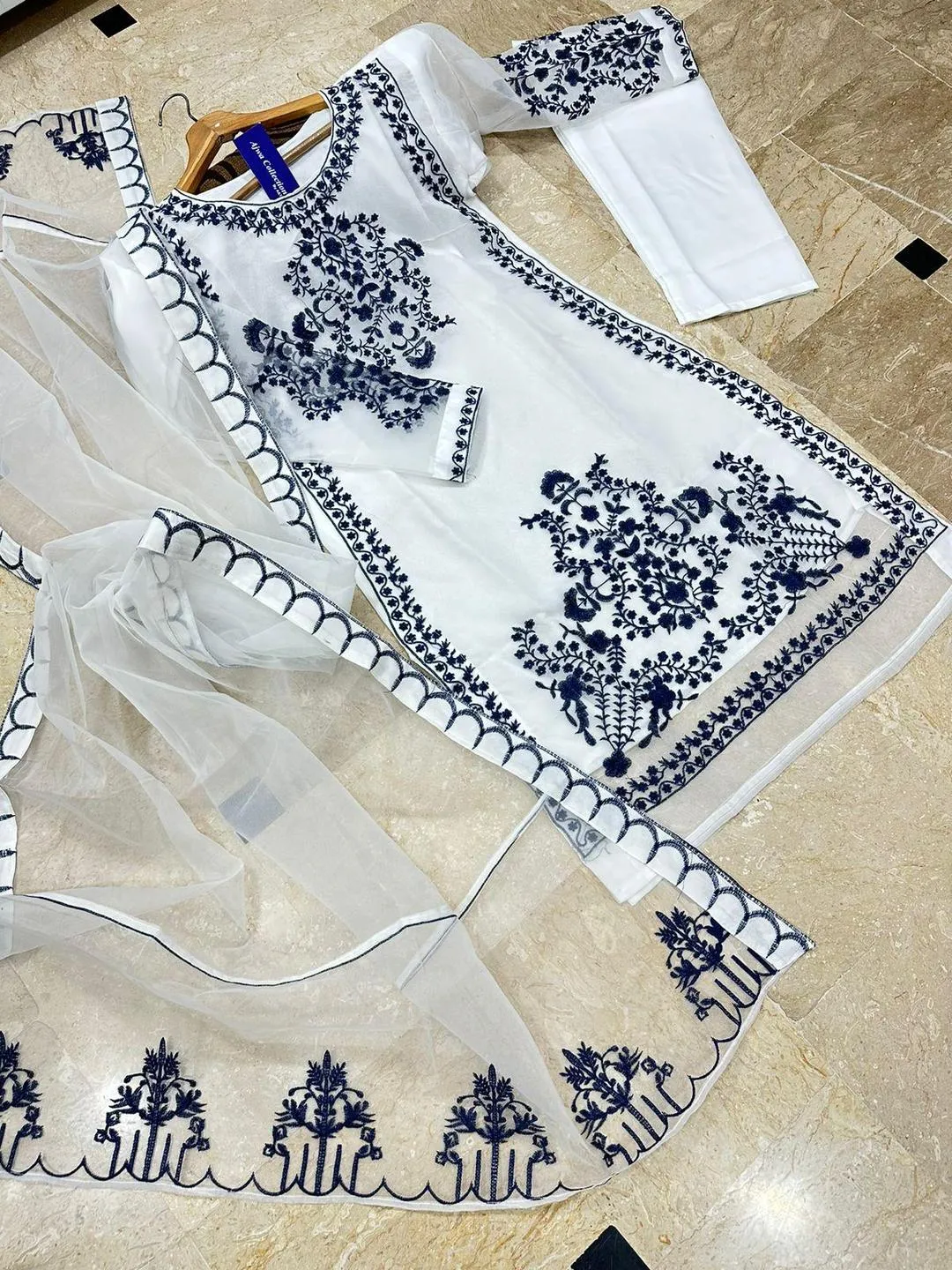 Neck,Sleeves,Daman Embroidered Shirt With Fully Embroidered Dupatta 3Pcs