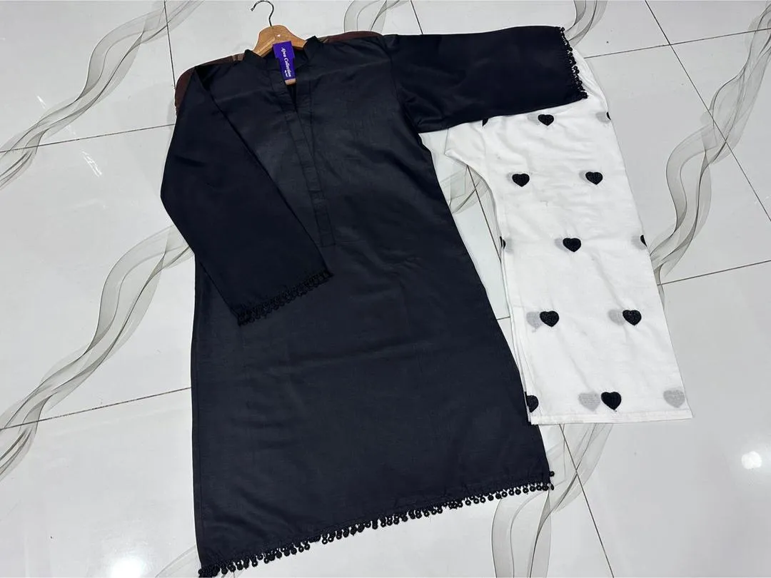 Lace Border Sleeve Shirt With Heart Embroidery Flapper 2Pcs
