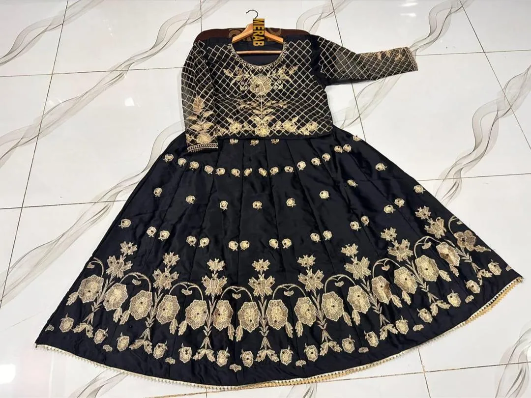 2 Pcs Women's Stitched Shamoz Silk Embroidered Maxi Suit