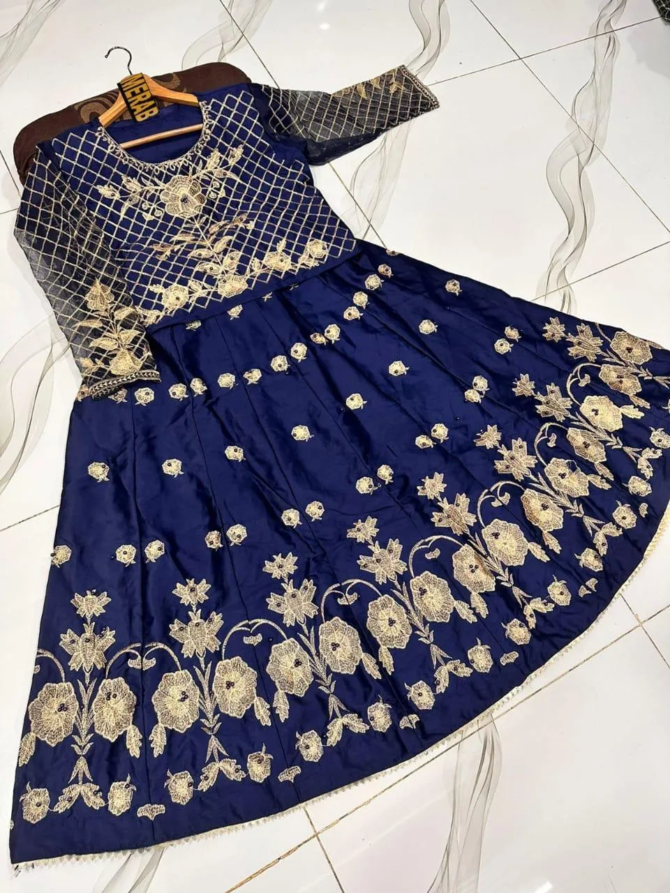 2 Pcs Women's Stitched Shamoz Silk Embroidered Maxi Suit