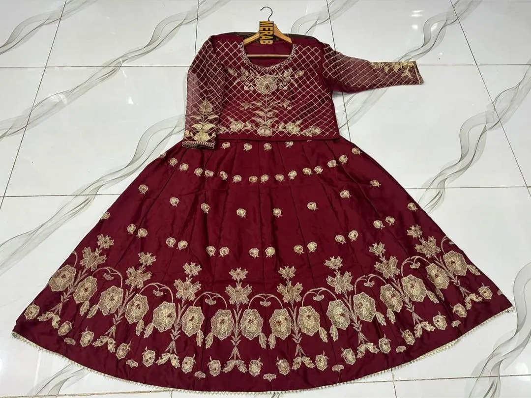 2 Pcs Women's Stitched Shamoz Silk Embroidered Maxi Suit