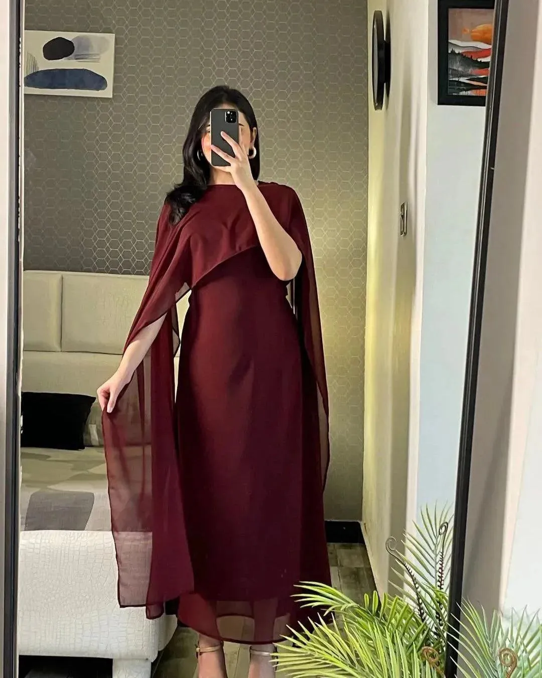 2 Pcs Women's Stitched Chiffon Plain Maxi Suit