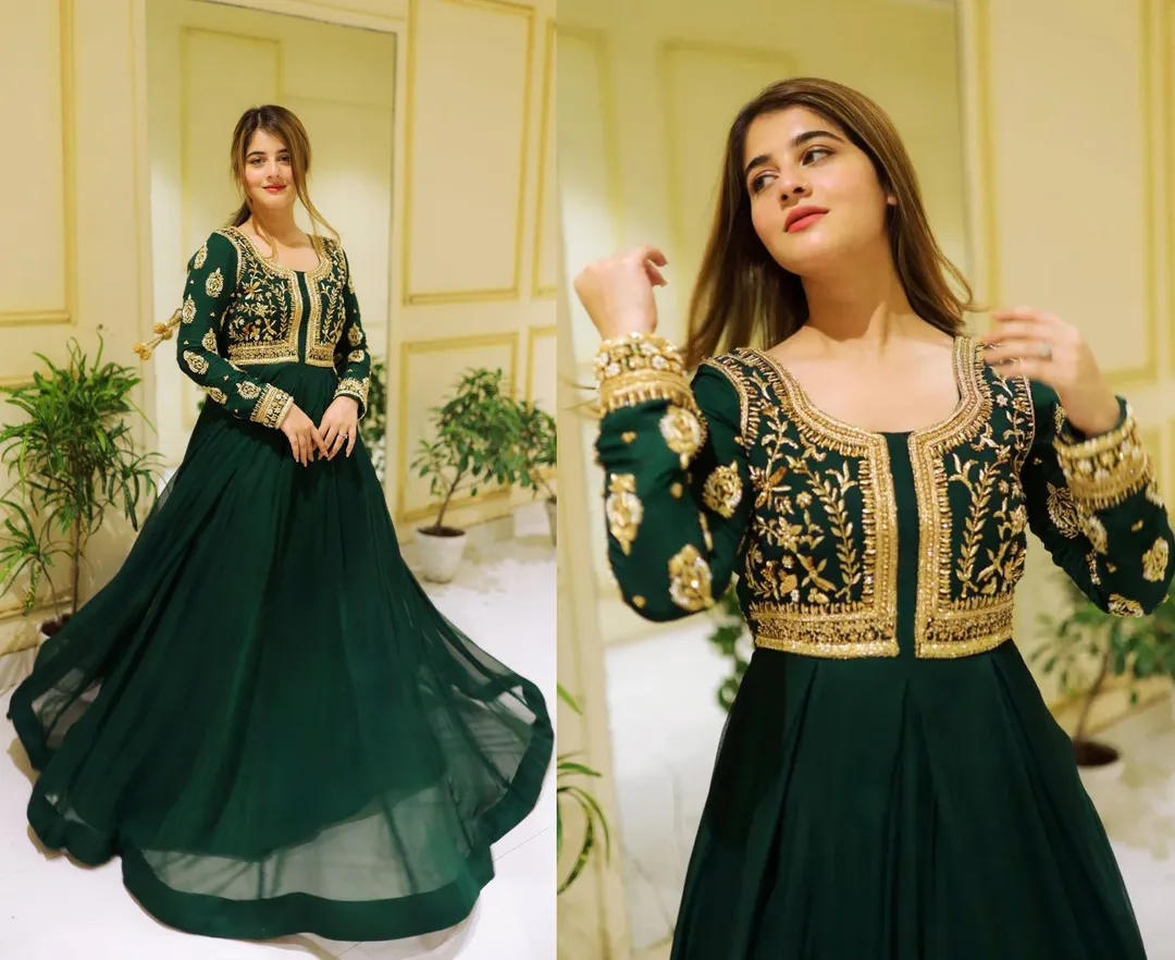 Green Embroidered Maxi Dress with Trouser Set
