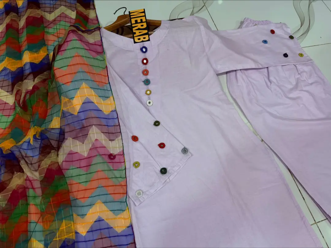 3 Pcs Women's Stitched Cotton Mirror Work Suit