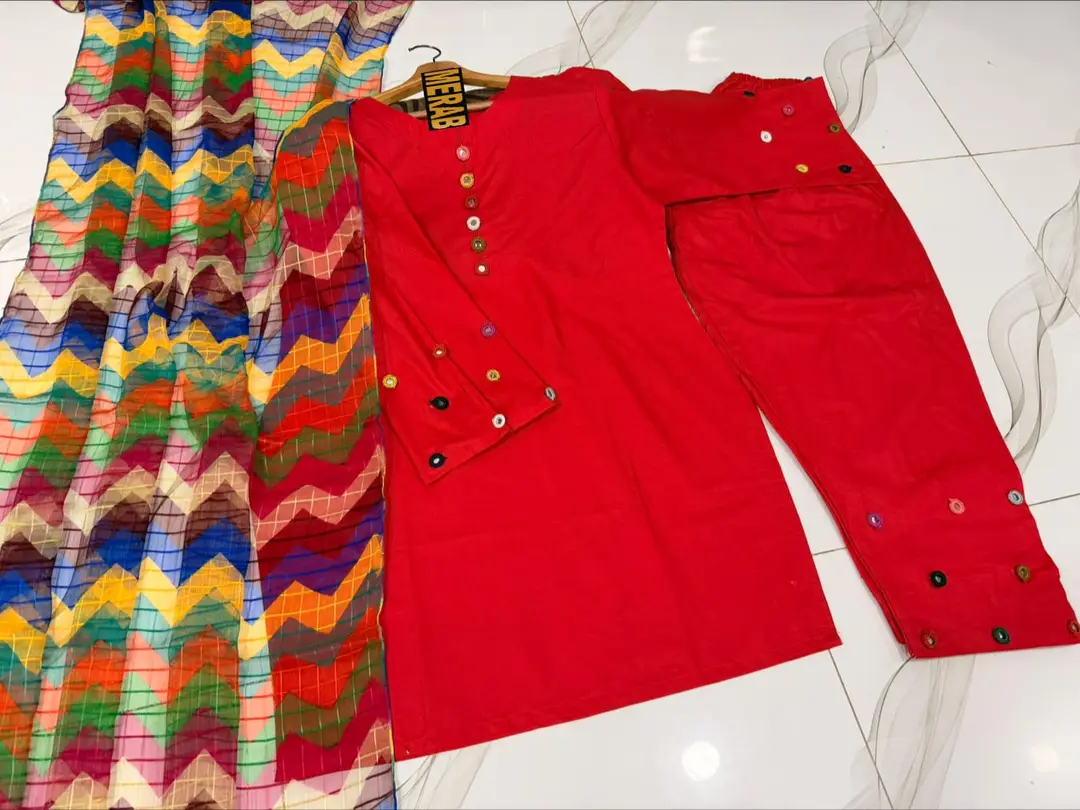 3 Pcs Women's Stitched Cotton Mirror Work Suit