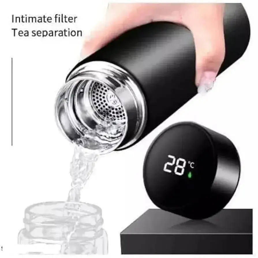 Digital Temperature Water Bottle Black Stainless Steel 3cm