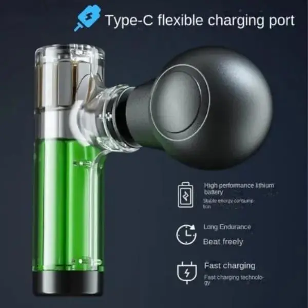 Rechargeable Mini Massage Gun Black ABS 3cm