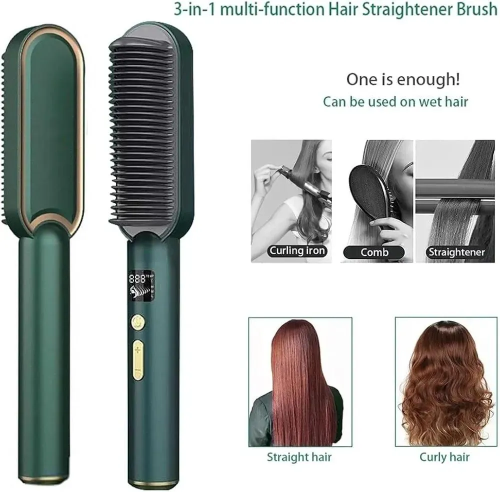 Portable Hair Straightener Brush Green 200ml